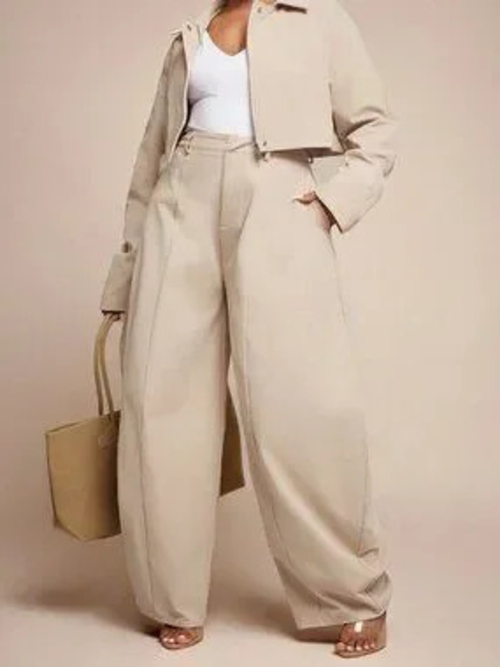 Apricot Elegant Women's Seam Detail High Waist Barrel Leg Office Pants